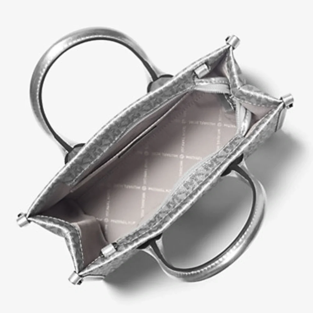 Michael Kors Mirella Small Metallic Signature Logo Crossbody Bag  Silver  NWT